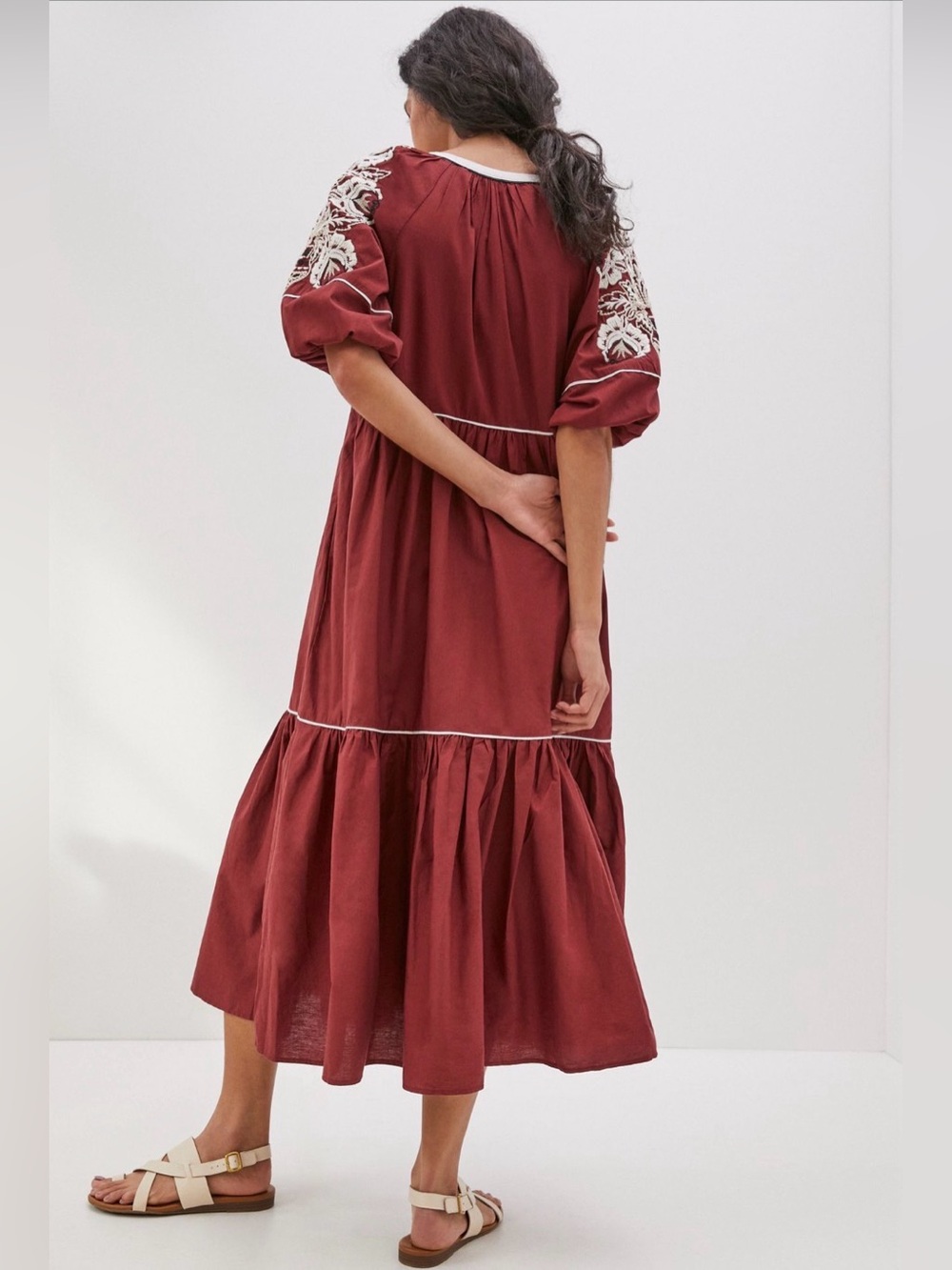 Anthropologie Gretel Embroidered Maxi Dress in Russet Brown Size XS - Picture 2 of 8